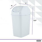 Superio Small Plastic Trash Can with Swing Top Lid, Compact Slim Waste Bin for Under Desk, Office, Bedroom, Bathroom, Dorm Room, 10 Qt. Portable Garbage Can 2.5 Gallon (White, 2 Pack) - size: 2.5 Gallon, style: 2 Pack