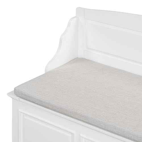 Knocbel Rustic Entry Storage Bench with Hidden Compartments and Removable Cushion, Wooden Entryway Hallway Foyer Shoe Bench Bedroom End of Bed Bench (White) - color: White