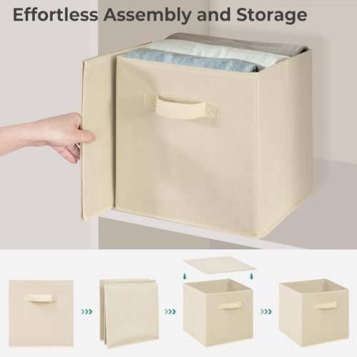 11x11 Inch Storage Bins Cubes, Fabric Foldable Storage Box, Collapsible Closet Organizer for Clothes, Blankets, Office, Bedroom, Living Room, Shelf Cabinet, Bookcase, Beige, 12 Pack - color: Beige, size: 12 PACK