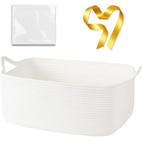 OIASKET Large Empty Gift Baskets for Baby Shower, 18.9" L x 13.8" W x 7.8" H Cute Woven Storage Basket with Gift Bags and Ribbons, Small Rope Toy Basket with Handles, Cat Dog Pet Toy Organizer - White - color: White, size: XL Large: 18.9" L x 13.8" W x 7.