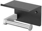FORIOUS Toilet Paper Holder with Shelf, Adhesive or Screw Wall Mount Toilet Paper Roll Holder for Bathroom, Rustproof 304 Tissue Dispenser with Phone Shelf (1, Matte Black & Brushed Nickel) - color: Matte Black & Brushed Nickel