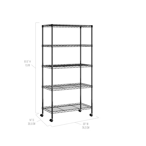 Seville Classics Solid Steel Wire Shelving Storage Unit Adjustable Shelves Organizer Rack, for Home, Kitchen, Office, Garage, Bedroom, Closet, Black, 5-Tier, 30" W x 14" D (NEW Model) - color: Black, size: 5-Tier, 30" W x 14" D (NEW MODEL)