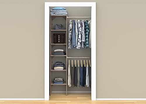 ClosetMaid SuiteSymphony Wood Closet Organizer Starter Kit with Tower and 3 Hang Rods, Shelves, Adjustable, Fits Spaces 4 – 9 ft. Wide, Natural Gray - color: Natural Gray, style: Starter Tower Kit