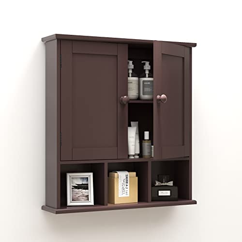 TaoHFE Brown Medicine Cabinets,Bathroom Wall Cabinet with 2 Door Adjustable Shelves,Over The Toilet Storage Cabinet,Espresso Bathroom Cabinet Wall Mounted for Laundry Room Kitchen - color: Espresso