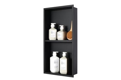 No Tile Needed Shower Niche for Bathroom Storage,Recessed Wall Niche,Double Shelves,Stainless Steel(Black, 24 * 12 in) - color: Black, size: 24 * 12 in
