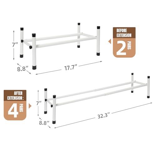 STORAGE MANIAC Expandable Shoe Rack, 4 Pairs Stackable Small Shoe Rack, Metal Adjustable Shoes Organizer for Closet, Entryway, Hallway, Garage, Front Door, Shoes Shelves, White 1 Tier - color: White, size: 1 Tier