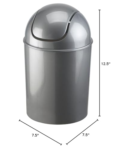 Umbra 1.25 Gallon Mini Waste Can with Removable Swing-Top Lid - Small Garbage Bin for Kitchen, Bathroom, Bedroom, Office - Compact Trash Can Fit Under Tables & Counters - Silver - color: Silver