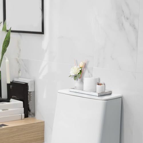 ALELION 11.7" White Bathroom Vanity Tray for Counter - Decorative Tray for Toilet Tank Makeup Perfume Jewelry Catchall Coffee Table - Wooden Kitchen Countertop Organizer for Soap Dispenser - color: Whitewashed, size: 6" x 0.8" x 11.7"