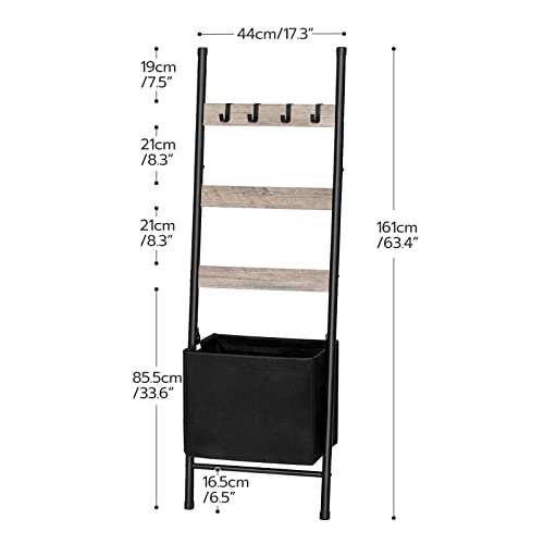 HOOBRO Blanket Ladder with Basket, 17.3”L x 63.4”H, Towel Rack with Hooks, Blanket Holder Rack, Decorative Ladder Shelf, Drying and Display Rack for Bathroom, Living Room, Greige BG31CJ01 - color: Greige + Black