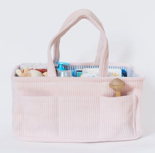 Diaper Caddy Organizer - Baby Pink Curdoroy Baby Storage Bin for Nursery & Car | Baby Shower Basket & registry Essential - color: Baby Pink