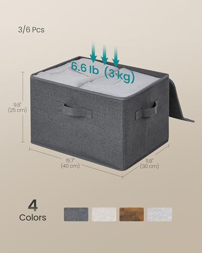 SONGMICS Foldable Storage Organizer Boxes, Set of 3 Storage Basket Bins with Lids, Handles, Clothes Organizer, 15.7 x 11.8 x 9.8 Inches, Non-Woven Fabric, Slate Gray URYZB03G - color: Slate Gray, size: 3 Pack (15.7''L x 11.8''W x 9.8''H)
