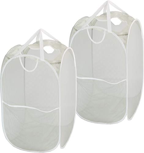 Simple Houseware Mesh Pop-Up Laundry Hamper Basket With Side Pocket, Gray - 2 Pack - color: Gray, size: 2 Pack