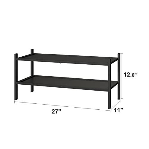 kiplant 2-Tier Black Bamboo Shoe Rack, Stackable Bamboo Wood Shoe Rack for Closet, Entryway & Hallway - color: Black, size: 2-Tier