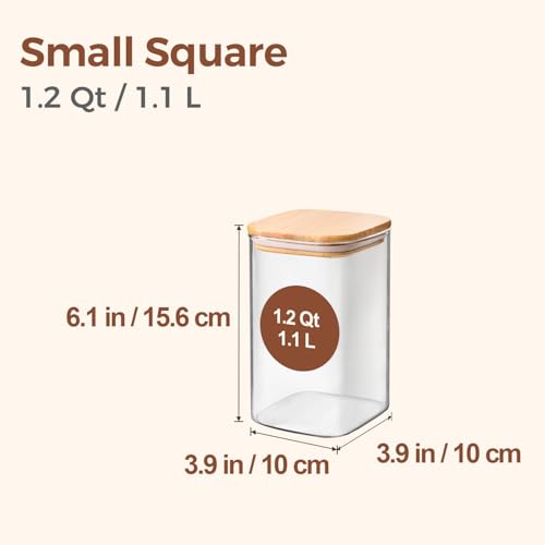 ComSaf 1.2 Qt Glass Storage Containers with Lids, Glass Jars with Lids, Clear Food Storage Jar, Square Canister Set of 9, Pantry Organizers and Storage for Cookie Flour Oat Pasta Tea Coffee Bean - size: 1.2Qt*9