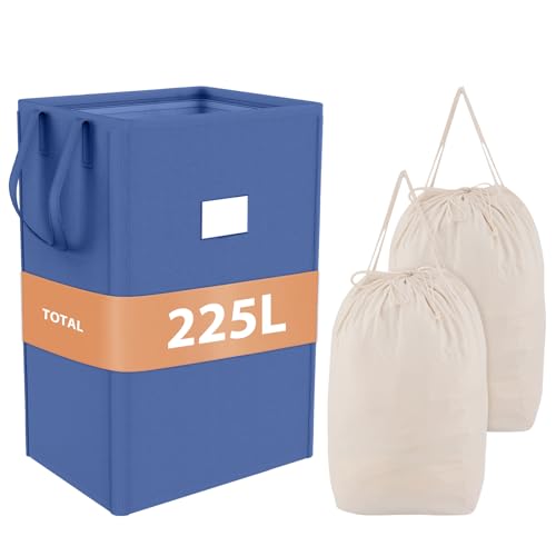 MCleanPin 225L Large Laundry Hamper Collapsible with 2 Washable Laundry Bags, Dirty Clothes Hamper, Laundry Basket with Handles Foldable Laundry Basket for Dorm College(Navy Blue) - color: Large Navy Blue