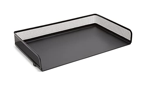 TRU RED Side‑Load Stackable Metal Letter Tray, Matte Black – Desktop Paper Organizer for Office Files & Documents