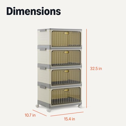 Amazon Basics 4-Tier Storage Bins with Lids, Stackable and Collapsible, 23QT per Tier, 92QT Total Capacity