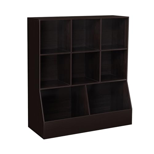 DINZI LVJ Toy Storage Organizer, Kids Bookshelf, Wood Toy Storage Cabinet, 3-Tier 8 Cubby Children Bookcase, 35.4" L Toddler Book Shelf for Playroom, Living Room, Nursery, Hallway, School, Espresso - color: Espresso, size: 3-Tier 35.4"
