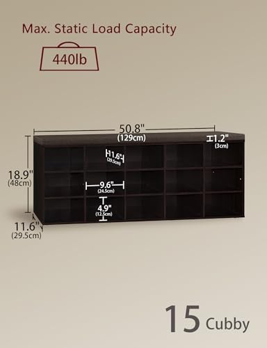 DINZI LVJ Shoe Storage Bench with Cushion, 15-Cubby Shoe Rack, Adjustable Shelves, Long Shoe Organizer Bench for Entryway, Mudroom, Hallway, Living Room, Bedroom and Garage, Espresso - color: Espresso, size: 15 Cubby