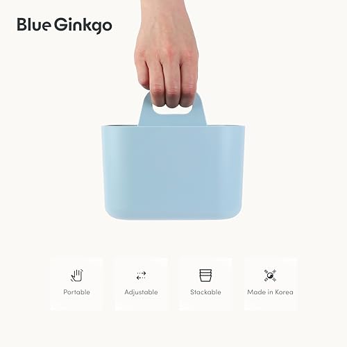 BLUE GINKGO Small Stackable Organizer Caddy – Korean-Made Portable Tote for Bathroom, Office, Crafts, or School Supplies (Square, Blue) - color: BLUE, size: Square