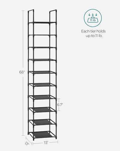 SONGMICS Shoe Rack, 10-Tier Shoe Shelf, Shoe Storage Organizer, 13 x 13 x 68 Inches, Metal Frame, Non-Woven Fabric Shelves, for Entryway, Bedroom, Black LSR110B02 - color: Black, size: 13"D x 13"W