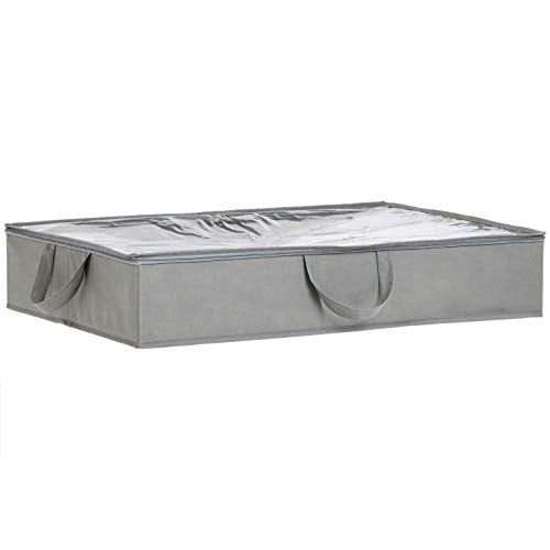 Amazon Basics Under Bed Storage Bags for Clothes, Blankets and Linens, Foldable Fabric Containers with Clear Window and Handles, 30.2" x 20" x 5.7", Gray, 2-Pack - size: 30.2" x 20" x 5.7", style: Flat Loop Handles Underbed - 2 Pack