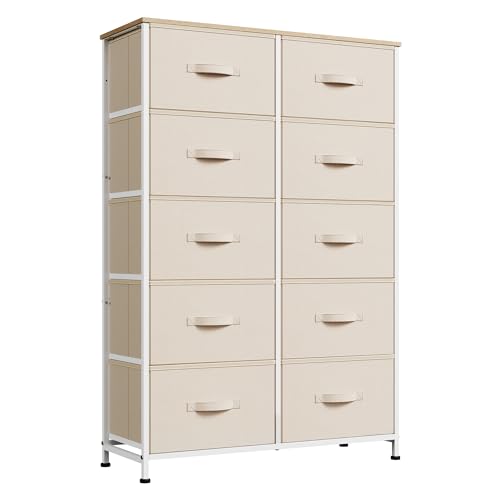 WLIVE Tall Dressers for Bedroom with 10 Drawers, Chest of Drawers, Fabric Dresser for Closet, Hallway, Living Room, Entryway, Cream White - color: Cream White