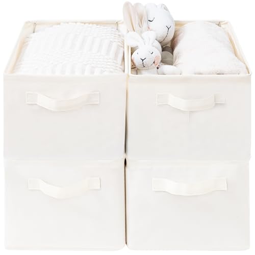 Storage Basket Bins with Metal Frame, Large Collapsible Fabric Storage Baskets for Organizing Shelf, Basket Organizer W/Handles for Blankets, Towels, Laundry, Shelves, 4-Pack, Beige - color: Beige, size: 4 PACK