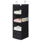MAX Houser 4-Shelf Hanging Closet Organizer, Space Saver, Cloth Hanging Shelves with 2 Side Pockets, Foldable (Black) - color: Black-1