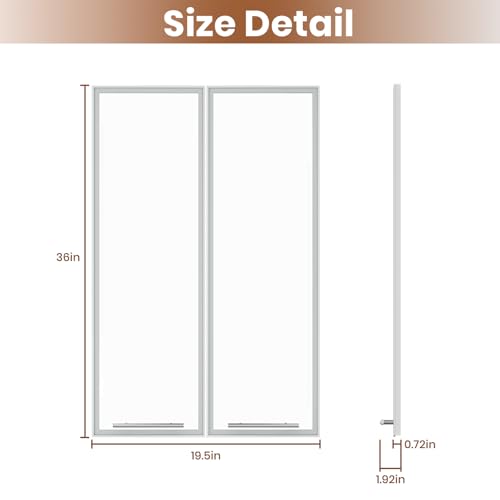 ROOMTEC Modular Closet Glass Door Pair Set, Shaker-Style Frame Add-On for Medium Hanging, Short Tower & Shoe Shelf Units, Tempered Glass, 35.83" H × 19.5" W - size: Framed Glass Door – 19.5"W x 35.83"H