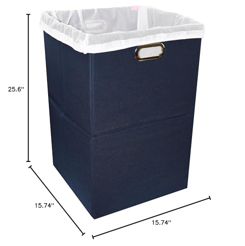 Extra Large Laundry Hamper with Laundry Bag, Foldable Clothes Basket with Metal Handles & Moisture-Resistant Base, Premium Durable Fabric for Bathroom, Dorm, and Family (Navy Blue) - color: Navy Blue