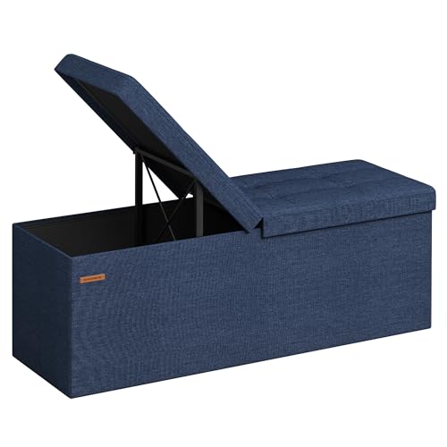 SONGMICS Mazie Collection - 43 Inches Storage Ottoman, Foldable Storage Bench with Flipping Lid, 660 lb Load Capacity, for Entryway, Living Room, Bedroom, Midnight Blue ULSF076Q02 - color: Midnight Blue, size: 15"D x 43"W x 15"H