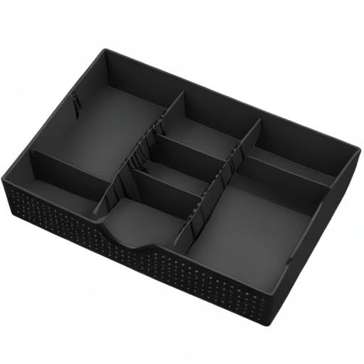 CAXXA 3 Slot Drawer Organizer with 4 Adjustable Dividers - Junk Drawer Storage for Office Desk Supplies and Accessories, Black (1 Pack)