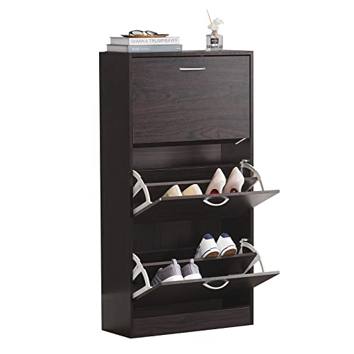 Haotian Shoe Cabinet for Entryway, Tall Freestanding Shoe Rack with 3 Flip-Drawers, Hidden Storage Shoe Organiazer Entrance Hallyway, Black, FSR110-BR - color: Black, size: 3-Drawers