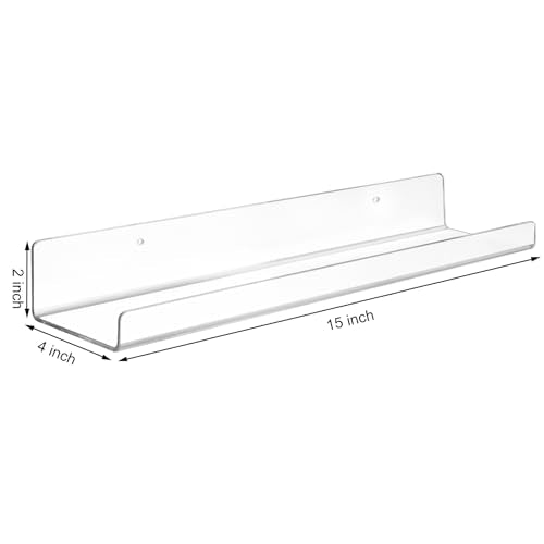 Dezzer 10 Pack Acrylic Shelves for Wall, 15" Clear Acrylic Floating Shelves for Bathroom Bedroom, Invisible Bookshelf Wall Ledge Storage Shelf Books Perfume Toys Action Figure Display Shelves - style: 15 inch 10-pack