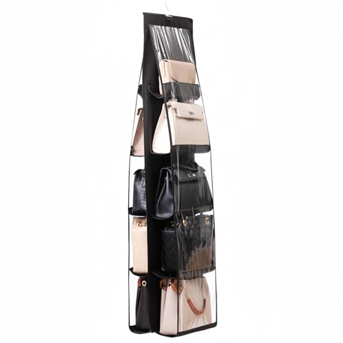 HAN SHENG 10 Pockets Clear Handbag & Purse Organizer Hanging Bag Storage - Space Saving Hanging Shelf for Closet, Wardrobe, Over Door (1 Pack, Black) - color: Black, size: 10 Pockets-1pc