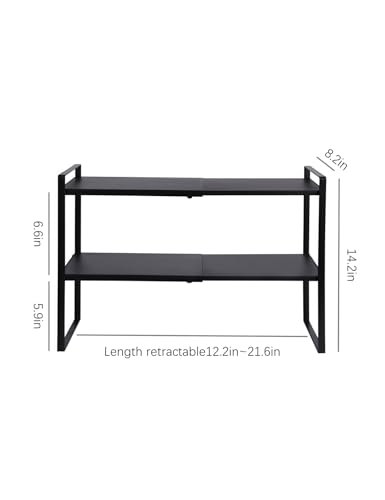 2-Tier Expandable Shelf Organizer for Kitchen Cabinet, Countertop, Pantry & Under-Sink Storage(black) - color: Black, size: 8.2''D * 12.2-21.6''W * 14.2''H(2 Tier)