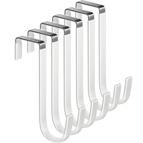 Mars-Rock Over the Door Metal Hooks with Plastic Coating 5.5" Fit 0.5" to 1 3/8" Door 6 Pcs Heavy Duty Single Towel Robe Rack Wreath Bathroom Shower Hanger Shoe Organizer Ironing Board Short White - color: F: WT 5.5" fit 0.5" to 1 3/8" door 6pcs