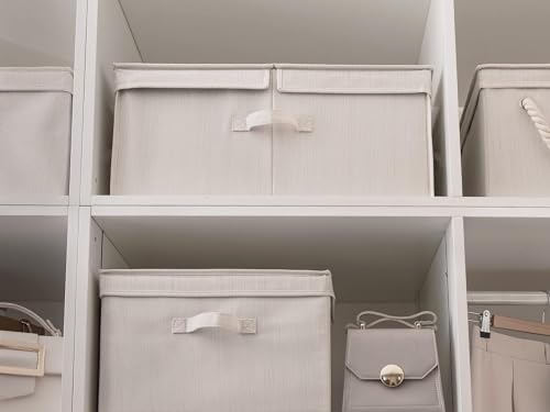 StorageWorks Extra Large Storage Bins with Lids, 55L Decorative Storage Bins with Double-Open Lid and Divider Board, Fabric Bins with Handles, Mixing of Beige, White & Ivory, 2-Pack - color: Mixing of Beige, White & Ivory, size: Jumbo