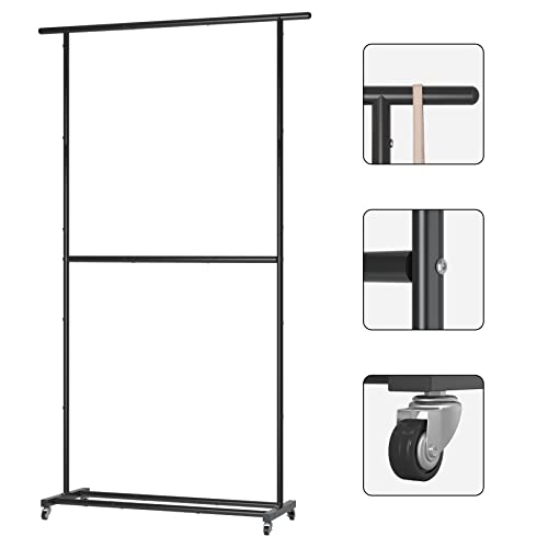 Sywhitta Double Rod Clothing Garment Rack, Rolling Clothes Organizer on Wheels for Hanging Clothes, Easy to Assemble, Adjustable, Black - color: Black, size: No mesh