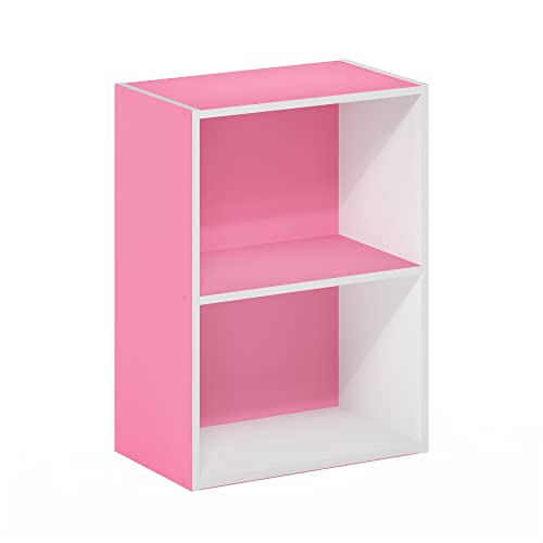Furinno Luder Bookcase / Book / Storage, 2-Tier, Pink/White - color: White/Pink, size: 2-Tier, 9 x 16 x 21