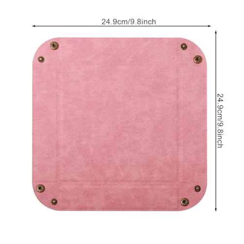 Valet Tray Desktop Storage Organizer – Premium PU Leather Catchall Bedside Vanity Tray Nightstand Caddy Holder for Remote Controller, Keys, Phone, Wallet, Coin, Jewelry,Pink - color: Pink