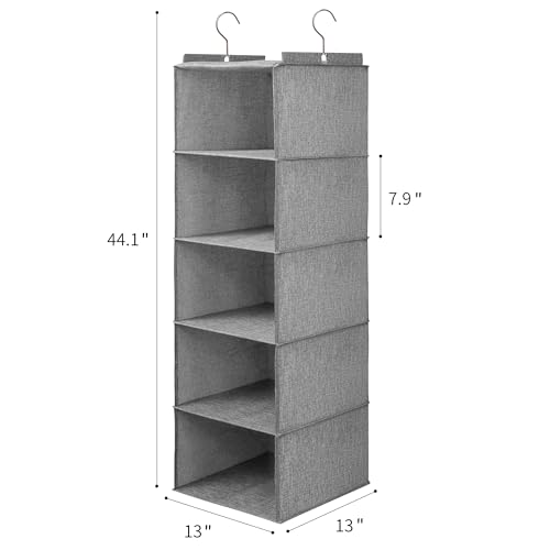 Large Hanging Sweater Organizer for Closet,Collapsible 6-Shelf Hanging Closet Shelves with Drawers, Washable (Grey-5 Shelf-1 d) - color: Dark Gray, size: 5 Shelf with 1 drawers