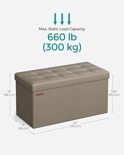 SONGMICS MAZIE Collection - 30 Inches Storage Ottoman Bench with Flipping Lid, Storage Chest Footstool, Load 660 lb, for Entryway, Living Room, Bedroom, Synthetic Leather, Camel Brown ULSF045K03 - color: Camel Brown, size: 15"D x 30"W x 15"H