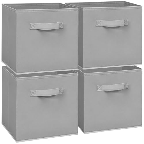 11x11 Storage Bins, Set of 4 Storage Cubes, Collapsible Cube Storage Box, Fabric Closet Organizers with Handles for Home, Office, Closet Shelf Cabinet, Bookcase, Grey - color: Grey, size: 4 Pack