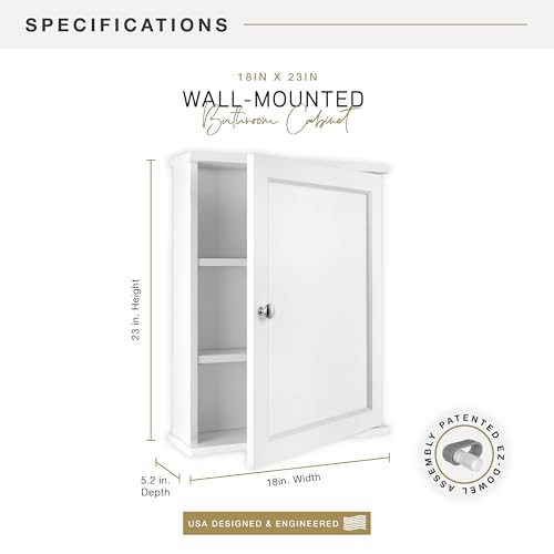 MCS 23x18 White Medicine Cabinet Organizer, Wall Mounted Bathroom Cabinet for Over-The-Toilet Storage, Bathroom Furniture & Restroom Organizer - size: 23x18 1-Door