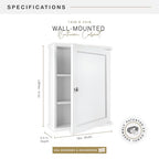 MCS 23x18 White Medicine Cabinet Organizer, Wall Mounted Bathroom Cabinet for Over-The-Toilet Storage, Bathroom Furniture & Restroom Organizer - size: 23x18 1-Door