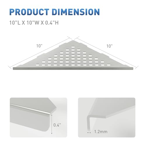 lives Corner Shower Shelf 10" Slot Design Bathroom Shelves for Tiled Wall, 304 Stainless Steel Recessed Organizer Corner Shelves for Inside Shower Decor, 2 Pack, Silver (Square) - color: Silver-square Pattern, size: Triangle-2pcs