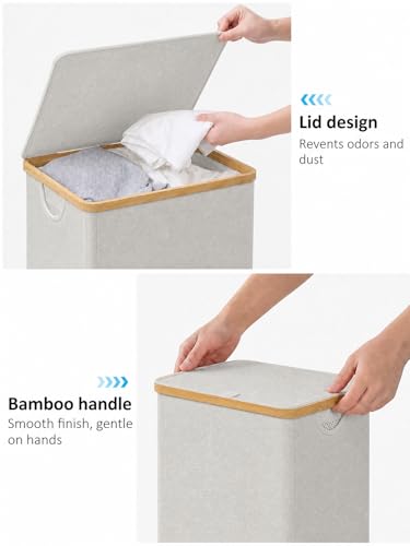 iEGrow 110L Laundry Basket with Lid, Laundry Hamper with Bamboo Handle,Clothes Basket Organizer with Removable Inner Bag for Clothes Towels,Light Grey - color: Light Grey, size: 110L