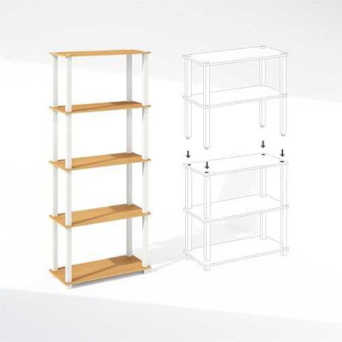 Furinno Turn-S-Tube Storage Shelves Set of 2, 3-Tier Book Shelf, Corner Shelf, Toolless Open Shelves, Square Tubes, for Organization and Storage, Living Room, Garage, Home Office, Beech - color: Beech/White, size: 2-Pack, 3-Tier Square Tube